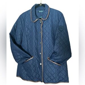Lauren Ralph Lauren Quilted Navy Utility Jacket with Brown Trim